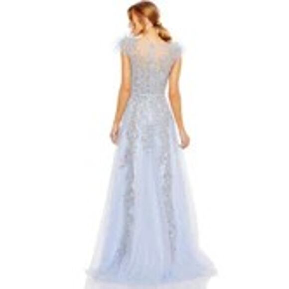 Mac Dougall 20520 High neck feathered shoulder gown - Size 12 - Periwinkle Blue - Picture 3 of 3